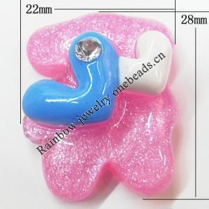 Resin Cabochons, No Hole Headwear & Costume Accessory, Animal with Acrylic Zircon 22x28mm, Sold by Bag