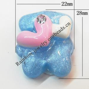 Resin Cabochons, No Hole Headwear & Costume Accessory, Animal with Acrylic Zircon 22x28mm, Sold by Bag