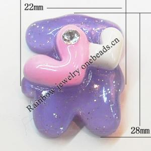 Resin Cabochons, No Hole Headwear & Costume Accessory, Animal with Acrylic Zircon 22x28mm, Sold by Bag