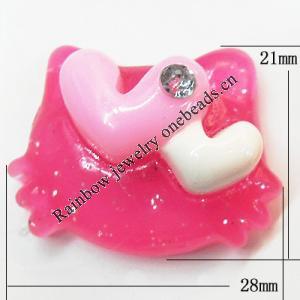 Resin Cabochons, No Hole Headwear & Costume Accessory, Animal with Acrylic Zircon 21x28mm, Sold by Bag