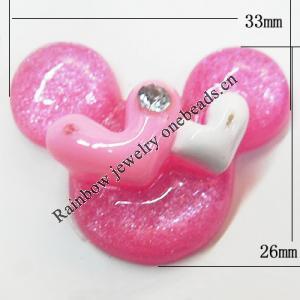 Resin Cabochons, No Hole Headwear & Costume Accessory, Animal Head with Acrylic Zircon 26x33mm, Sold by Bag