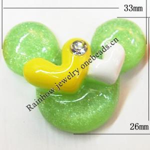 Resin Cabochons, No Hole Headwear & Costume Accessory, Animal Head with Acrylic Zircon 26x33mm, Sold by Bag