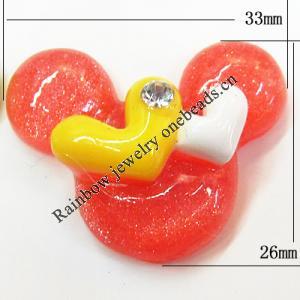 Resin Cabochons, No Hole Headwear & Costume Accessory, Animal Head with Acrylic Zircon 26x33mm, Sold by Bag