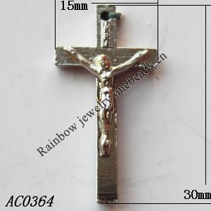 Pendant, Lead-free Zinc Alloy Jewelry Findings, Cross 15x30mm Hole:1mm, Sold by Bag