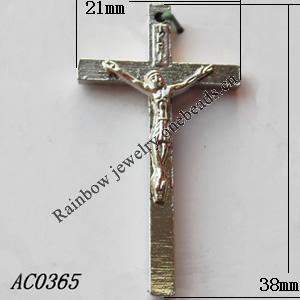 Pendant, Lead-free Zinc Alloy Jewelry Findings, Cross 21x38mm Hole:1mm, Sold by Bag