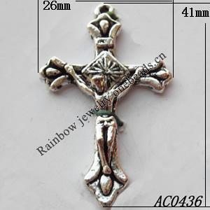 Pendant, Lead-free Zinc Alloy Jewelry Findings, Cross 26x41mm Hole:1mm, Sold by Bag