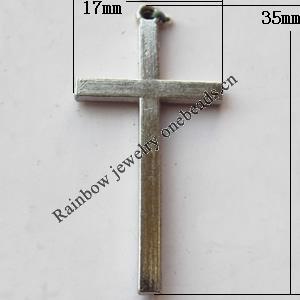 Pendant, Lead-free Zinc Alloy Jewelry Findings, Cross 17x35mm Hole:1mm, Sold by Bag