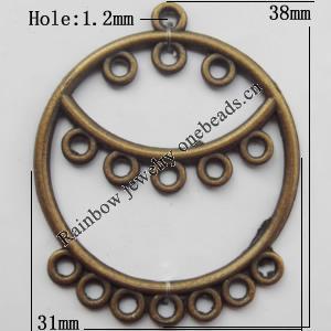 Connector, Lead-free Zinc Alloy Jewelry Findings, 31x38mm Hole=1.2mm, Sold by Bag