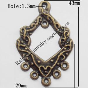 Connector, Lead-free Zinc Alloy Jewelry Findings, 29x43mm Hole=1.3mm, Sold by Bag