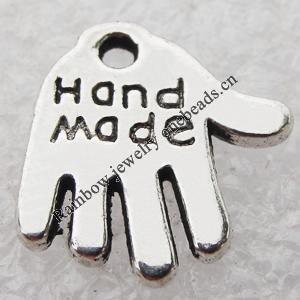 Pendant, Lead-free Zinc Alloy Jewelry Findings, Hand 13x12mm Hole:2mm, Sold by Bag