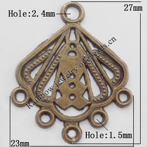 Connector, Lead-free Zinc Alloy Jewelry Findings, 23x27mm Hole=2.4mm,1.5mm, Sold by Bag