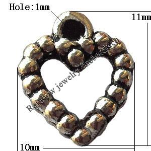 Pendant, Lead-free Zinc Alloy Jewelry Findings, Hollow Heart 10x11mm Hole:1mm, Sold by Bag