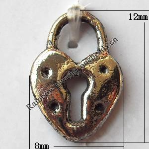 Pendant, Lead-free Zinc Alloy Jewelry Findings, Heart 8x12mm Hole:3mm Sold by Bag