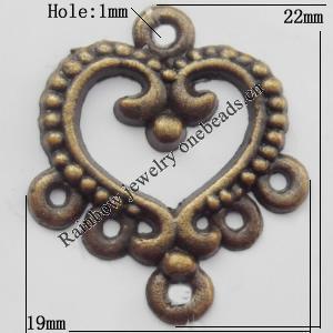 Connector, Lead-free Zinc Alloy Jewelry Findings, 19x22mm Hole=1mm, Sold by Bag