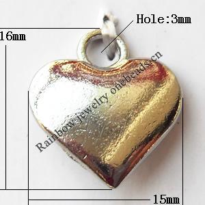 Pendant, Lead-free Zinc Alloy Jewelry Findings, Heart 15x16mm Hole:3mm, Sold by Bag