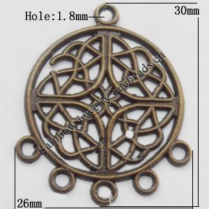 Connector, Lead-free Zinc Alloy Jewelry Findings, 26x30mm Hole=1.8mm, Sold by Bag