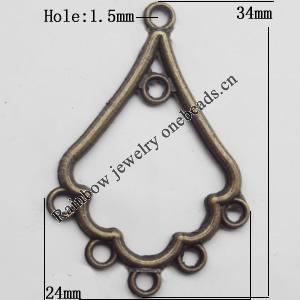 Connector, Lead-free Zinc Alloy Jewelry Findings, 24x34mm Hole=1.5mm, Sold by Bag