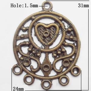 Connector, Lead-free Zinc Alloy Jewelry Findings, 24x31mm Hole=1.5mm, Sold by Bag