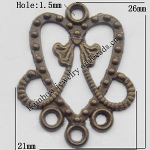 Connector, Lead-free Zinc Alloy Jewelry Findings, 21x26mm Hole=1.5mm, Sold by Bag
