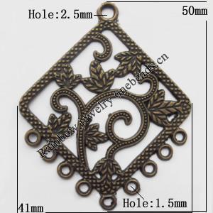 Connector, Lead-free Zinc Alloy Jewelry Findings, 41x50mm Hole=2.5mm,1.5mm, Sold by Bag