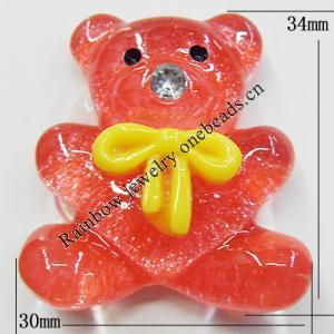 Resin Cabochons, No Hole Headwear & Costume Accessory, Animal with Acrylic Zircon 30x34mm, Sold by Bag