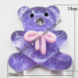 Resin Cabochons, No Hole Headwear & Costume Accessory, Animal with Acrylic Zircon 30x34mm, Sold by Bag