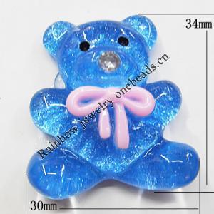 Resin Cabochons, No Hole Headwear & Costume Accessory, Animal with Acrylic Zircon 30x34mm, Sold by Bag