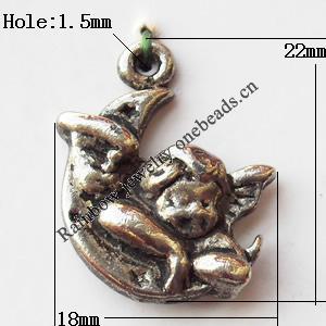 Pendant, Lead-free Zinc Alloy Jewelry Findings, 18x22mm Hole:1.5mm, Sold by Bag