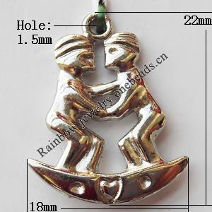 Pendant, Lead-free Zinc Alloy Jewelry Findings, 18x26mm Hole:1.5mm, Sold by Bag