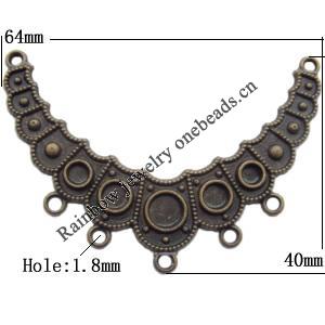 Connector, Lead-free Zinc Alloy Jewelry Findings, 64x40mm Hole=1.8mm, Sold by Bag