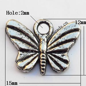 Pendant, Lead-free Zinc Alloy Jewelry Findings, Butterfly 15x12mm Hole:2mm, Sold by Bag