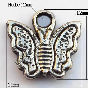 Pendant, Lead-free Zinc Alloy Jewelry Findings, Butterfly 12x12mm Hole:2mm, Sold by Bag