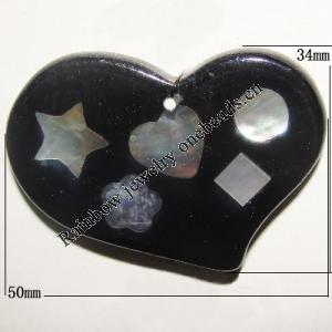 Shell (with Resin)pendant, Handmade Heart 34x50mm Sold by Bag