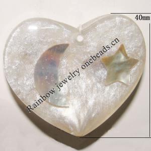 Shell pendant, Heart 40mm Sold by Bag