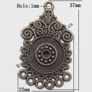 Connector, Lead-free Zinc Alloy Jewelry Findings, 22x37mm Hole=1mm, Sold by Bag