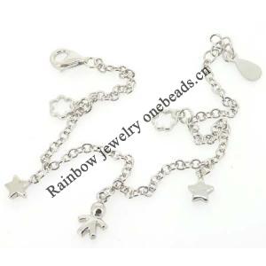 Sterling Silver European style Bracelets, Length:7.09inch, Sold by PC