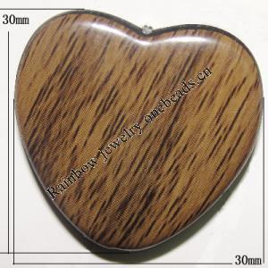 Imitate Wood Acrylic Beads, Flat Heart 30mm Sold by Bag