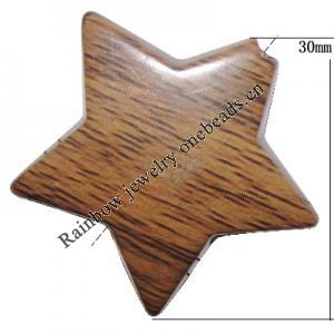 Imitate Wood Acrylic Beads, Star 30mm Sold by Bag