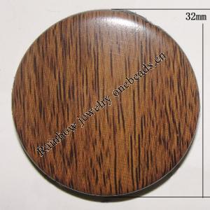 Imitate Wood Acrylic Beads, Flat Round 32mm Sold by Bag