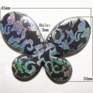 Painted Spray-paint Hardening Acrylic Beads, Butterfly 45x34mm Hole:3mm Sold by Bag