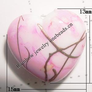 Painted Spray-paint Acrylic Beads, Heart 15x13mm, Sold by Bag