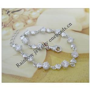 Sterling Silver European style Bracelets, with Zircon, Length:7.1 Inch, Sold by PC