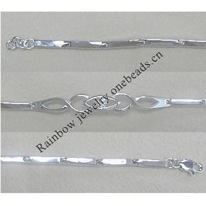 Sterling Silver European style Bracelets, with Zircon, Length:7.1 Inch, Sold by PC