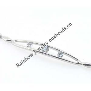 Sterling Silver European style Bracelets, with Zircon, Length:7.1 Inch, Sold by PC