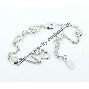 Sterling Silver European style Bracelets, with Zircon, Length:7.1 Inch, Sold by PC