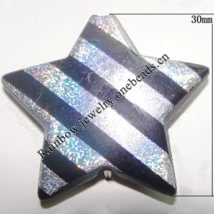 Colorful & Silver Stripe Acrylic Beads, Star 30mm Sold by Bag