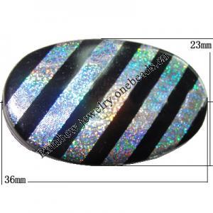 Colorful & Silver Stripe Acrylic Beads, Flat Oval 36x23mm Sold by Bag