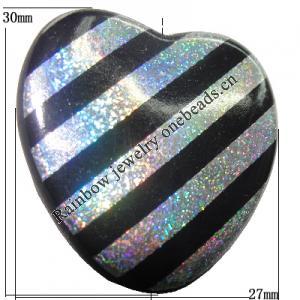 Colorful & Silver Stripe Acrylic Beads, Heart 27x30mm Sold by Bag