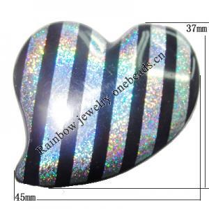 Colorful & Silver Stripe Acrylic Beads, Heart 37x45mm Sold by Bag