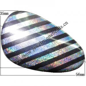 Colorful & Silver Stripe Acrylic Beads, Flat Teardrop 56x35mm Sold by Bag